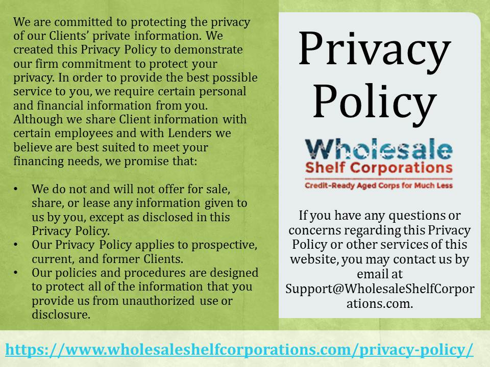 Privacy Policy - WholesaleShelfCorporations.com