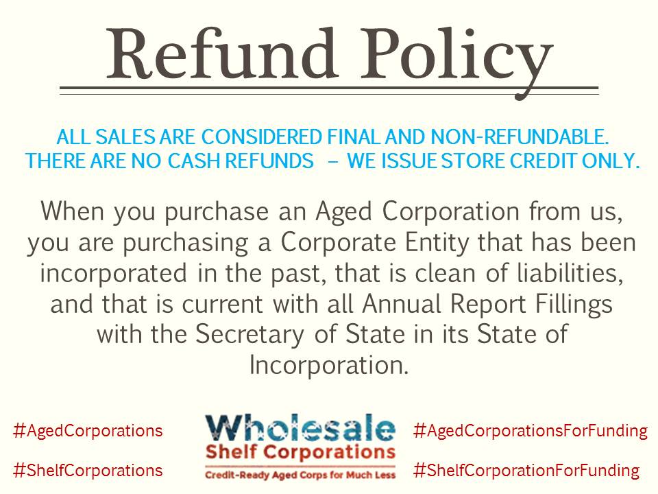 Refund Policy - WholesaleShelfCorporations.com